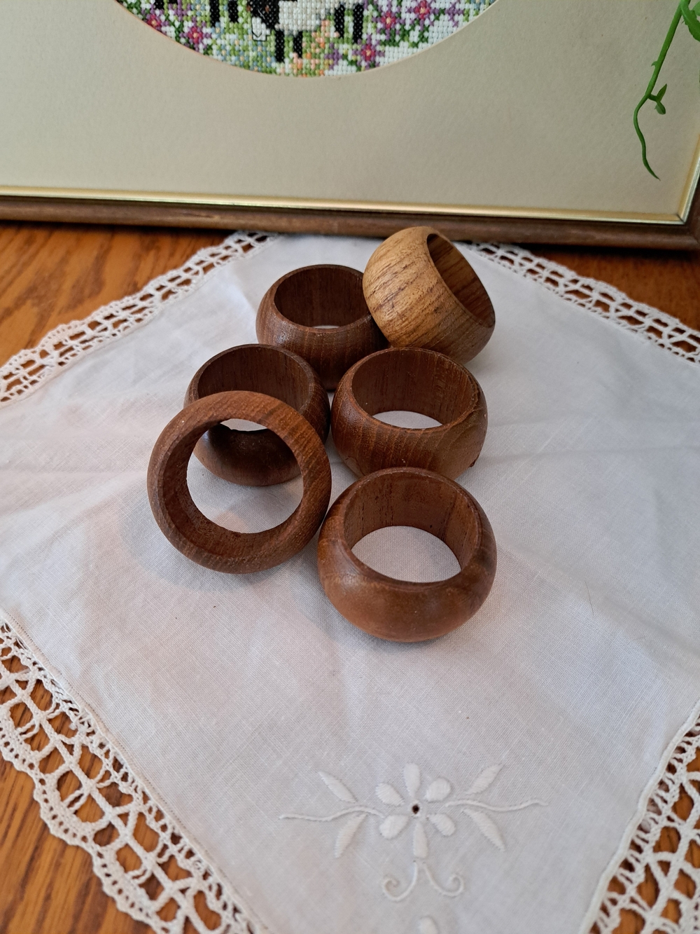Handcrafted Vintage Wooden Napkin Rings - Set of 6